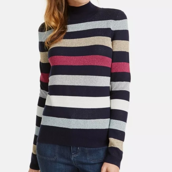 Maison Jules Metallic Stripe Knit Sweater Top - Picture 2 of 5